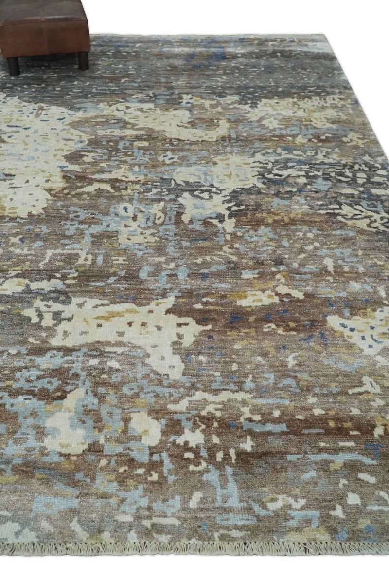 6x9 Ivory, Charcoal and Silver Modern Abstract Hand Knotted Wool Area Rug