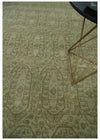 7.10x9.7 Traditional Ivory and Olive Antique Style Hand knotted Wool Area Rug, Kids, Living Room and Bedroom Rug