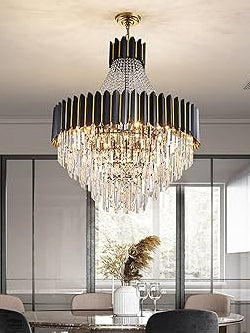 MIRODEMI® Modern Gun Black Crystal Chandelier for Living room, Bedroom, Stairwell