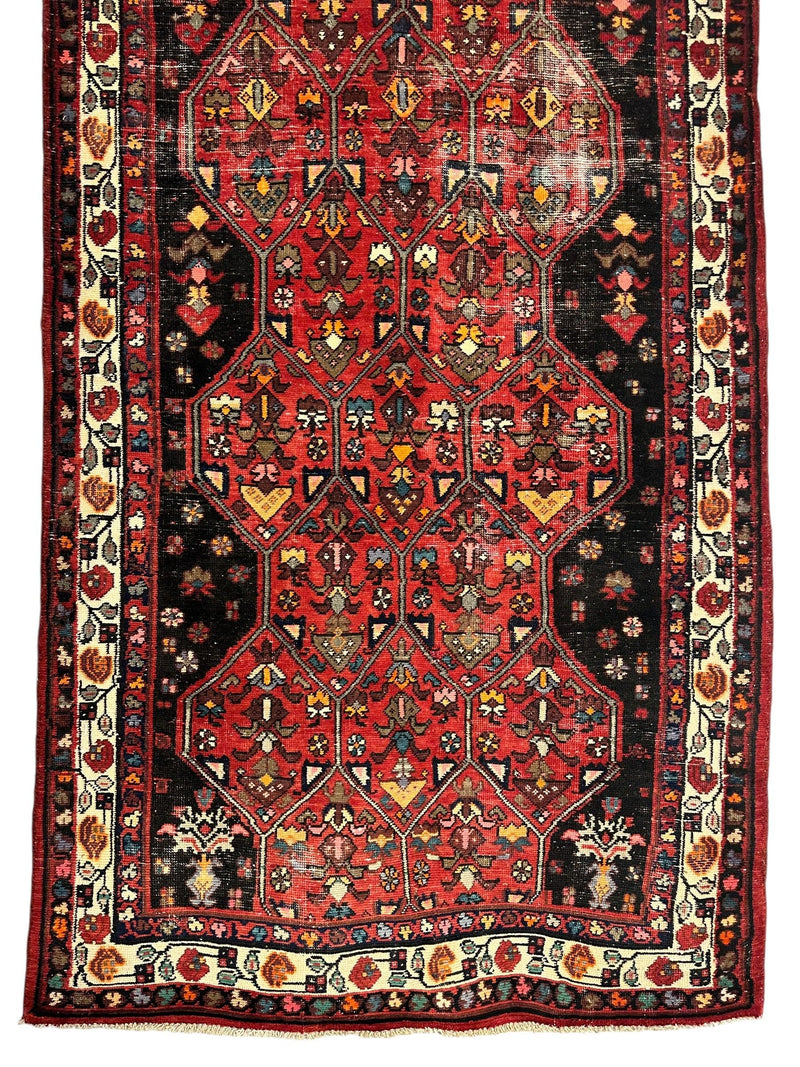 Vintage Persian Hosseinabad Runner Rug - 4’2” x 10’5” - Handwoven Wool, Circa 1950s