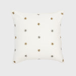 Embroidered star pillow, cream cotton velvet