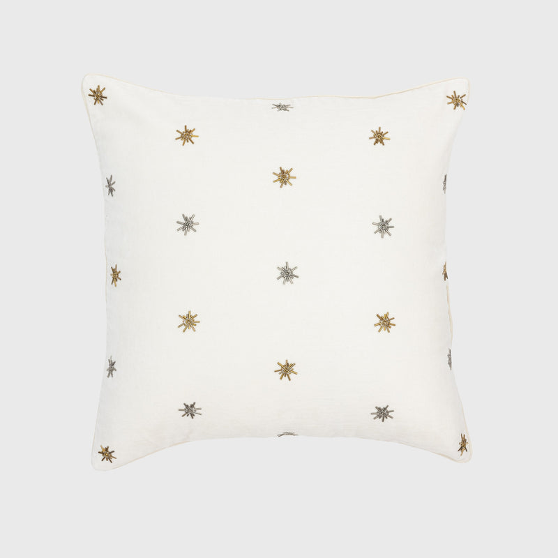 Embroidered star pillow, cream cotton velvet