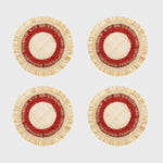 Ruffle edge straw coasters, red