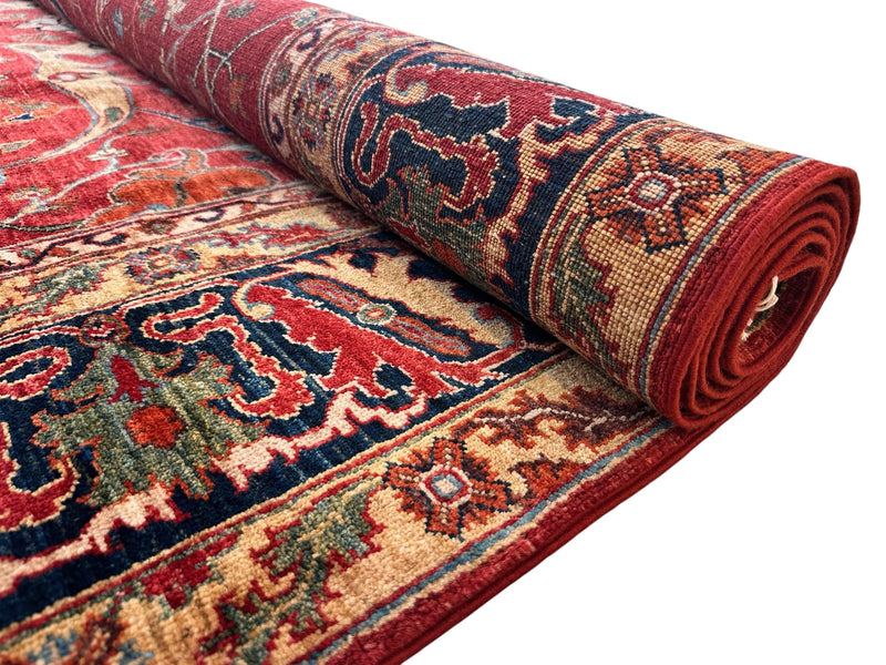 Hand-Knotted Afghani Bidjar Wool Rug – 9’x12’6” – Intricate Geometric & Floral Motifs