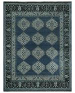8.4x11.6 Blue, Silver and Charcoal Hand knotted Traditional wool Area Rug