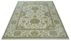 8.6x10 Ivory, Beige and Charcoal Hand Knotted Heriz Serapi Floral Area Rug | TRDCP1186810