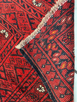 Hand-Knotted Afghan Turkoman Waziri Wool Rug – 6'9" x 9'6" – Vintage Red Elegance