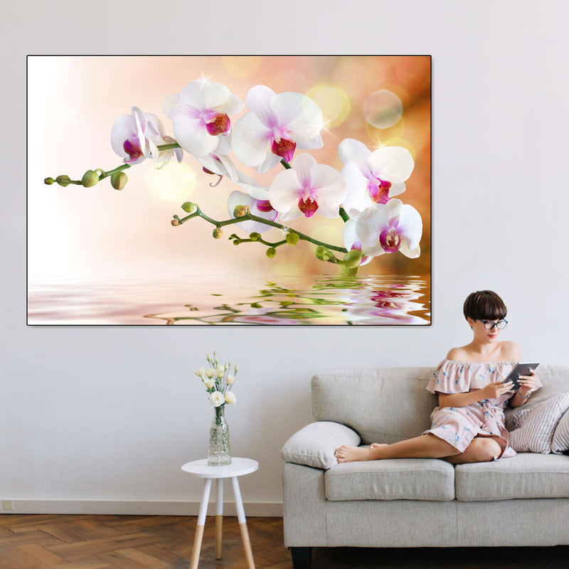 Orchid Flowers On Water Wall Art
