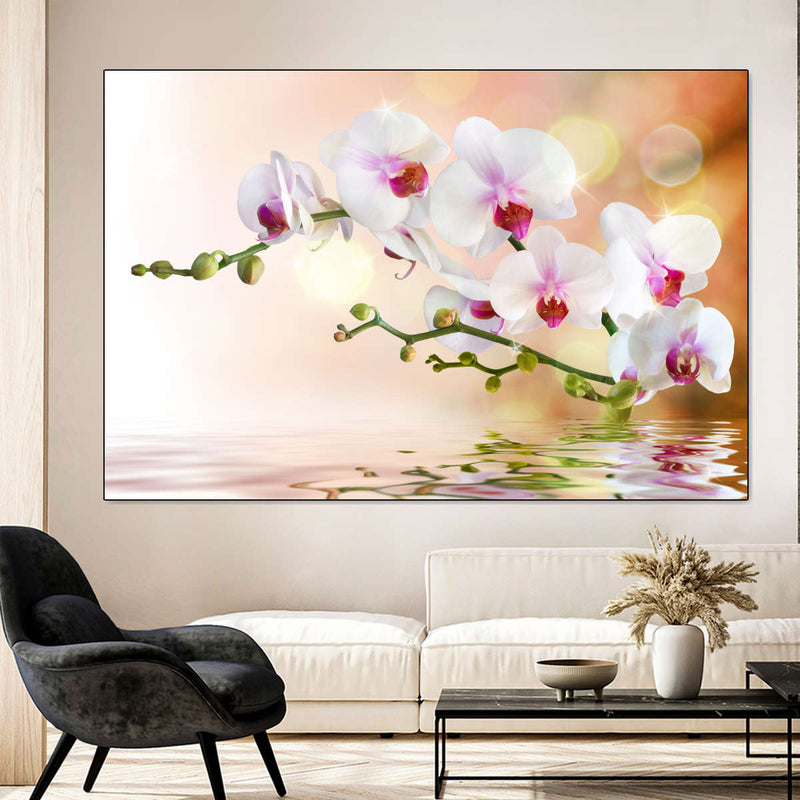 Orchid Flowers On Water Wall Art