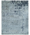 8x10 Abstract Pattern Hand knotted Silver and Blue modern Bamboo Silk Area Rug