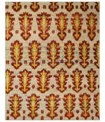 8x10 and 10x14 Hand Knotted Beige, Rust and Gold Modern Contemporary Southwestern Tribal Trellis Recycled Silk Area Rug | OP24