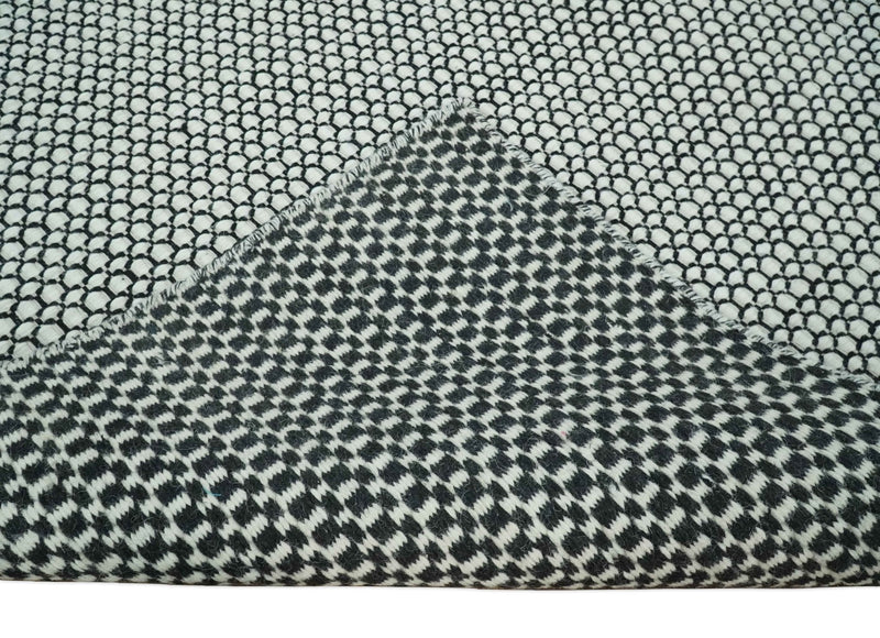 8x10 and 9x12 Flatwoven Dhurrie Modern Checkered Black and Ivory Wool Area Rug, Layering Rug | TRDCP831