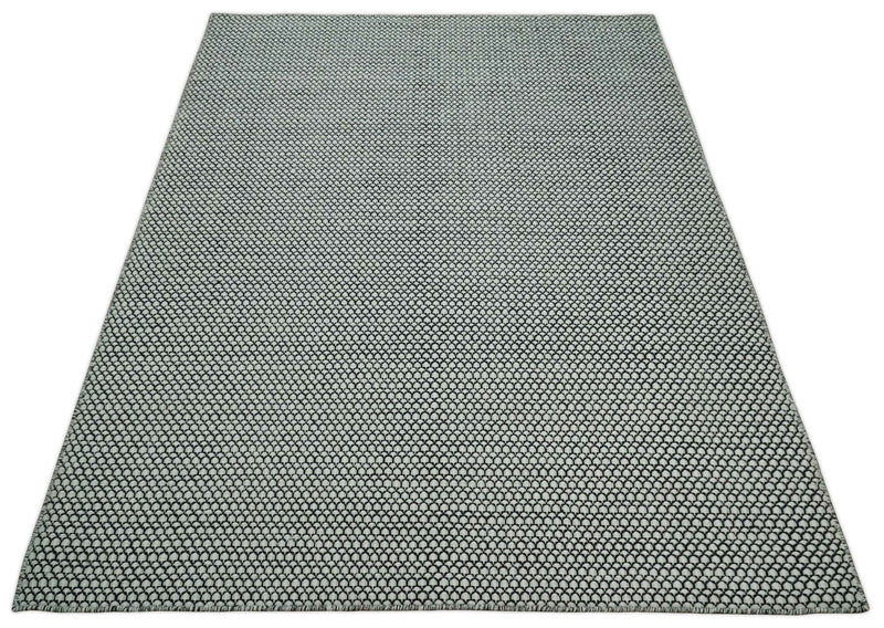 8x10 and 9x12 Flatwoven Dhurrie Modern Checkered Black and Ivory Wool Area Rug, Layering Rug | TRDCP831