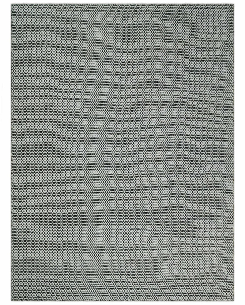 8x10 and 9x12 Flatwoven Dhurrie Modern Checkered Black and Ivory Wool Area Rug, Layering Rug | TRDCP831