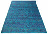8x10 and 9x12 Hand Knotted Teal Blue and Violet Modern Contemporary Southwestern Tribal Trellis Recycled Silk Area Rug | OP10