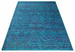 8x10 and 9x12 Hand Knotted Teal Blue and Violet Modern Contemporary Southwestern Tribal Trellis Recycled Silk Area Rug | OP10