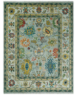 Vibrant Colorful Aqua, Ivory, Gold and Rust Hand Knotted Traditional Oushak Multi Size wool Area Rug