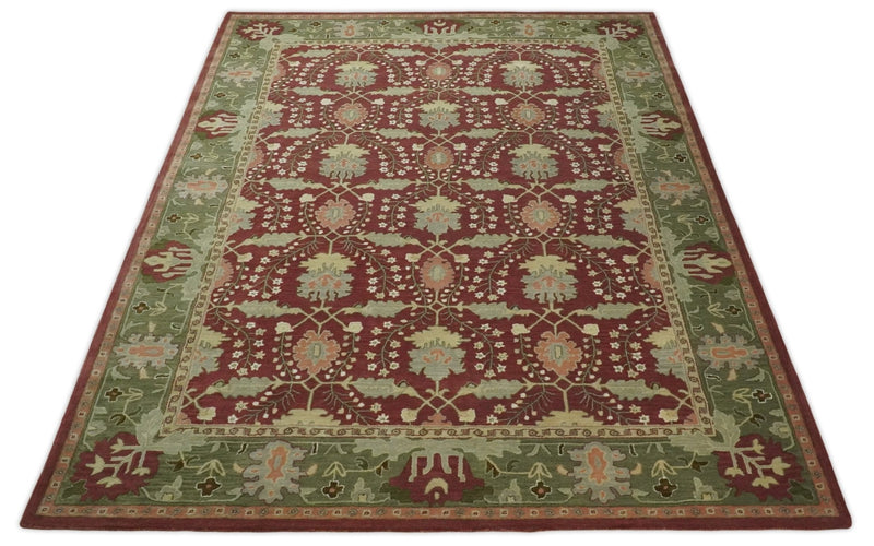 5x8, 6x9, 8x10 and 9x12 Handmade Persian Design Rust and Green made with fine wool Area Rug |  TRDCP150810