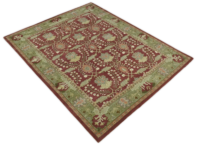 5x8, 6x9, 8x10 and 9x12 Handmade Persian Design Rust and Green made with fine wool Area Rug |  TRDCP150810