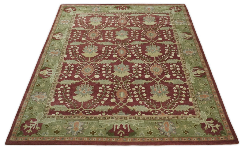 5x8, 6x9, 8x10 and 9x12 Handmade Persian Design Rust and Green made with fine wool Area Rug |  TRDCP150810