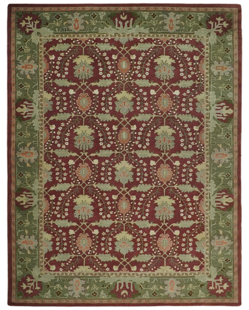 5x8, 6x9, 8x10 and 9x12 Handmade Persian Design Rust and Green made with fine wool Area Rug |  TRDCP150810