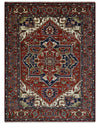 8x10 and 9x12 Traditional Rust, Ivory and Blue Hand knotted wool Area Rug