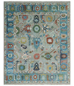 8x10 Antique Hand Knotted Gray and Blue Traditional Vintage Persian Oushak Wool Rug | TRDCP1002810