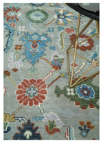 8x10 Antique Hand Knotted Gray and Blue Traditional Vintage Persian Oushak Wool Rug | TRDCP1002810