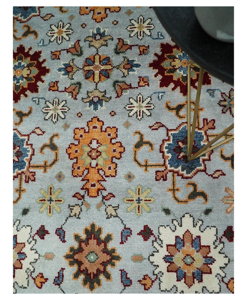 8x10 Blue and Ivory Hand Knotted Antique Turkish Oushak Large Wool Area Rug | TRDCP405810