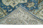 Blue and Ivory Wool Traditional Persian Antique Vintage Hand knotted Oushak Area Rug | TRDCP207