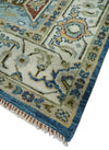 Blue and Ivory Wool Traditional Persian Antique Vintage Hand knotted Oushak Area Rug | TRDCP207