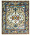 Ivory, Beige, Blue and Charcoal Traditional Heriz Hand Knotted Multi Size wool Area Rug