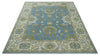 8x10 Blue, Ivory and Olive Hand Knotted Heriz Serapi Floral Area Rug | TRDCP1181810