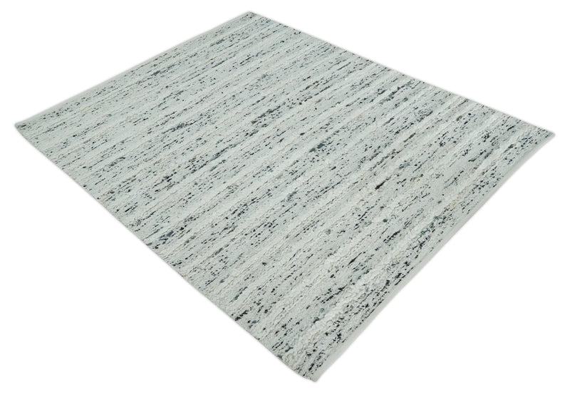 8x10  Contemporary Loop and Cut texture Hand knotted Ivory and Charcoal wool Area Rug