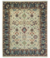 8x10 Fine Hand Knotted Beige and Blue Traditional Oriental Oushak Antique Floral Wool Rug | TRDCP514810