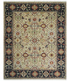 8x10 Fine Hand Knotted Beige and Blue Traditional Oriental Oushak Antique Wool Rug | TRDCP525810