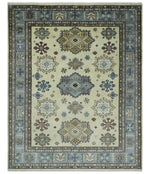 8x10 Fine Hand Knotted Blue and Beige Traditional Vintage Persian Style Antique Wool and Silk Rug | TRDCP510810