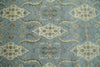 8x10 Fine Hand Knotted Blue and Ivory Traditional Ikat Design Antique Wool Rug | TRDCP462810