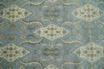8x10 Fine Hand Knotted Blue and Ivory Traditional Ikat Design Antique Wool Rug | TRDCP462810