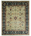 8x10 Fine Hand Knotted Ivory and Blue Traditional Vintage Style Mahal Antique Wool Rug | TRDCP492810