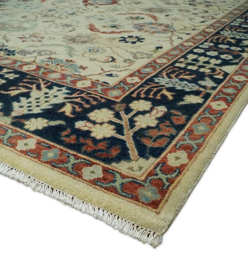 8x10 Fine Hand Knotted Ivory and Blue Traditional Vintage Style Mahal Antique Wool Rug | TRDCP492810