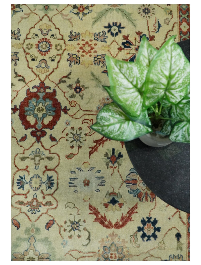 8x10 Fine Hand Knotted Ivory and Blue Traditional Vintage Style Mahal Antique Wool Rug | TRDCP492810