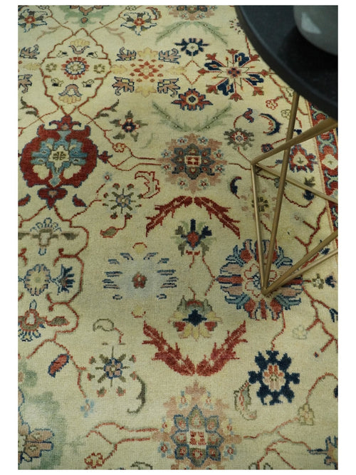 8x10 Fine Hand Knotted Ivory and Blue Traditional Vintage Style Mahal Antique Wool Rug | TRDCP492810