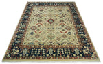 8x10 Fine Hand Knotted Ivory and Blue Traditional Vintage Style Mahal Antique Wool Rug | TRDCP492810