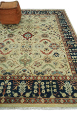 8x10 Fine Hand Knotted Ivory and Blue Traditional Vintage Style Mahal Antique Wool Rug | TRDCP492810
