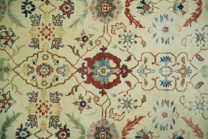 8x10 Fine Hand Knotted Ivory and Blue Traditional Vintage Style Mahal Antique Wool Rug | TRDCP492810