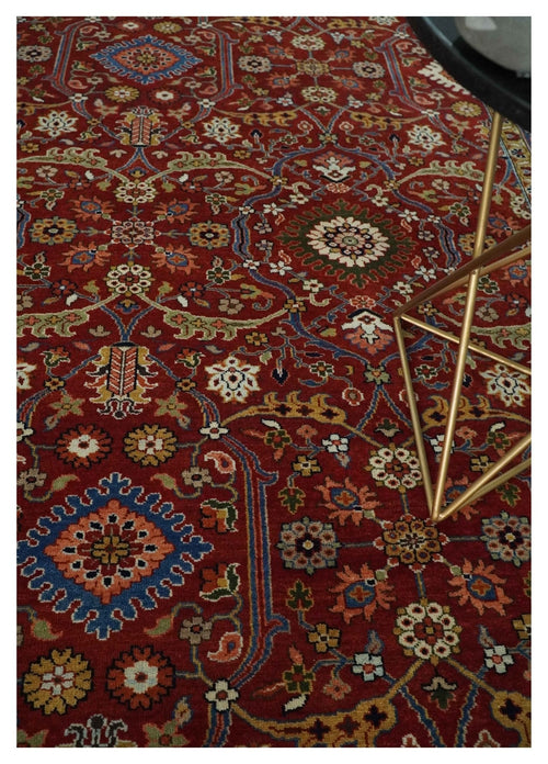 8x10 Fine Hand Knotted Rust and Blue Traditional Vintage Antique Persian Wool Rug | TRDCP851810