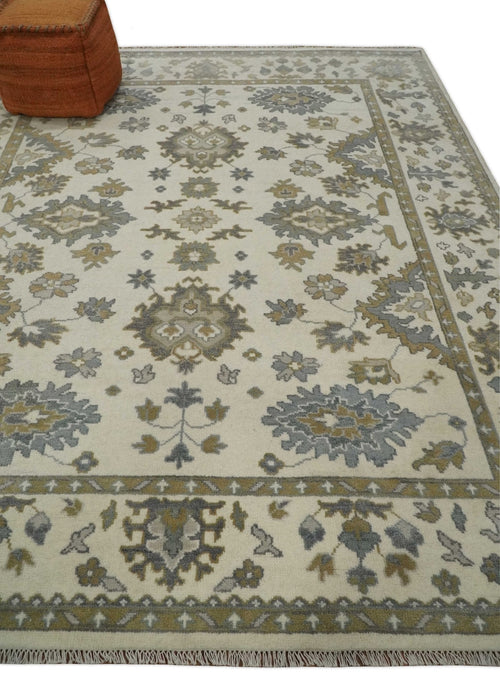 8x10 Hand Knotted Beige, Brown and Silver Traditional Vintage Persian Style Antique Wool Rug | TRDCP722810