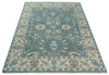 8x10 Hand Knotted Blue and Beige Traditional Vintage Turkish Oushak Antique Wool Rug | TRDCP756810