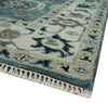 8x10 Hand Knotted Blue and Ivory Traditional Antique Style Wool Area Rug | TRDCP1600810S